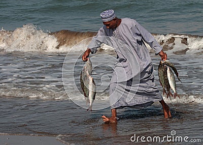 Fish-seller at Barka, Oman Editorial Stock Photo